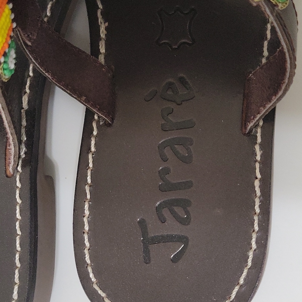Jararè leather Malindi slip-on thong sandals with multicolor beads size 37 (6.5) - Picture 4 of 10